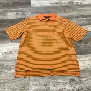 Polo Golf Ralph Lauren Striped Orange Green‎ Mens L Pima Cotton Pony Polo Shirt